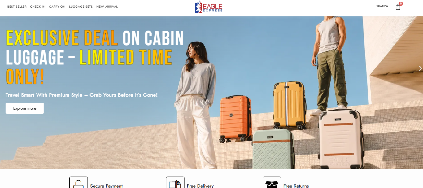 Eagle Express website homepage hero and navigation preview
