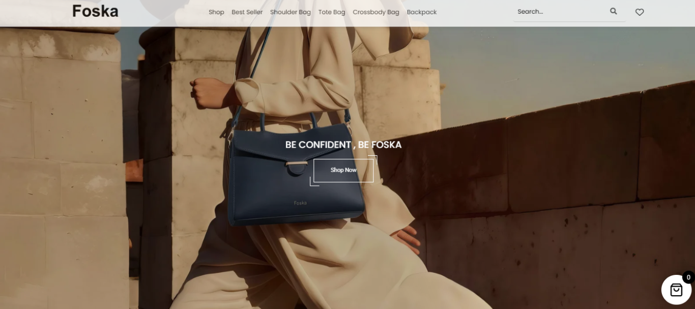 Foska Bags website homepage hero and navigation preview